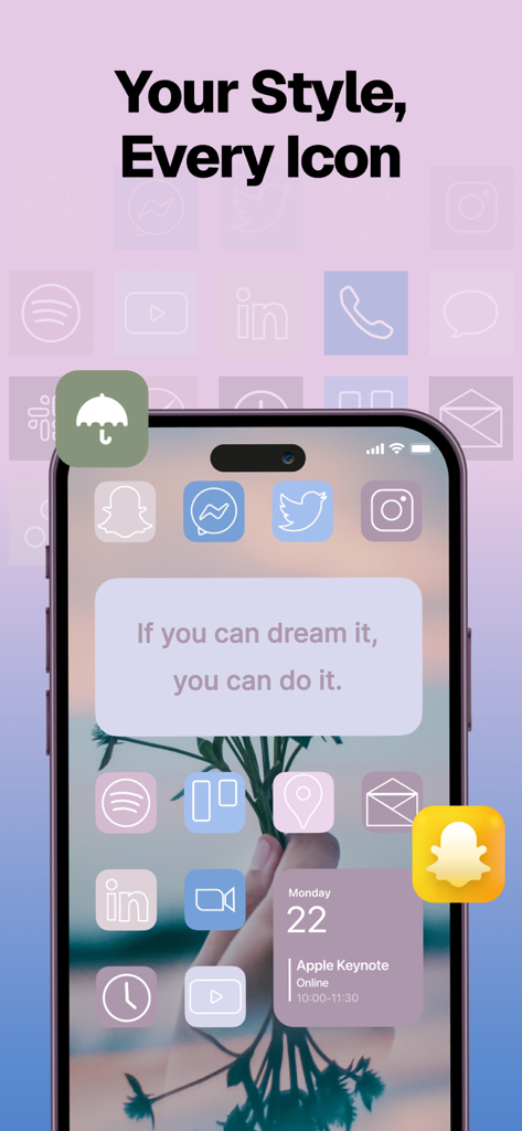 Icon Themer:App Skin – Naricon - Aesthetic iPhone home screen with custom minimalist icons and a quote widget