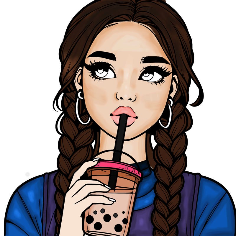 realistic girl with braided hair drinking boba