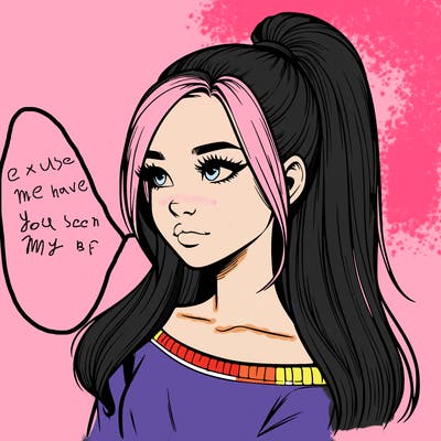 realistic girl with a high ponytail