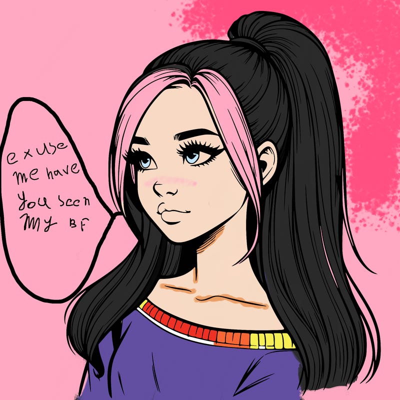 realistic girl with a high ponytail