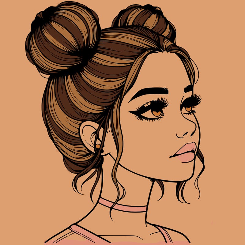 realistic girl with buns on the top of her head