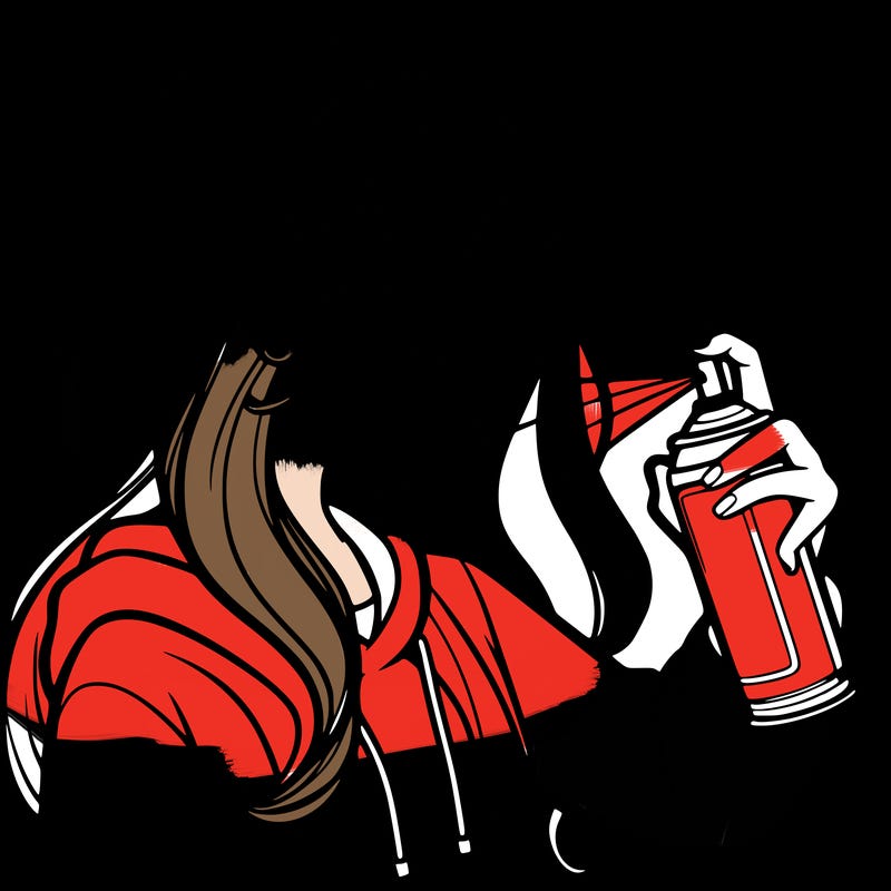 a realistic girl spray painting