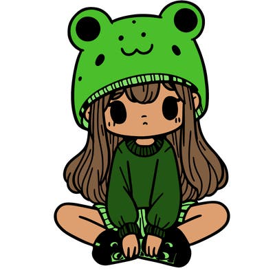a girl wearing a frog hat and some frog socks
