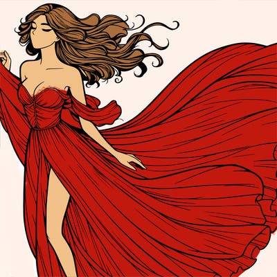 realistic woman in dress flowing the the wind