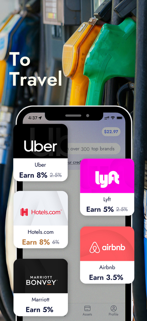 Snaplii: Smart Way to Shop - Snaplii mobile app screen showing travel rewards for Uber Lyft and Airbnb