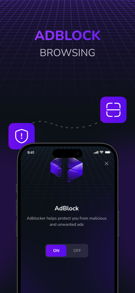 B-Secure - Interfaz de la aplicación móvil B-Secure mostrando la función de bloqueo de anuncios activada para una navegación segura