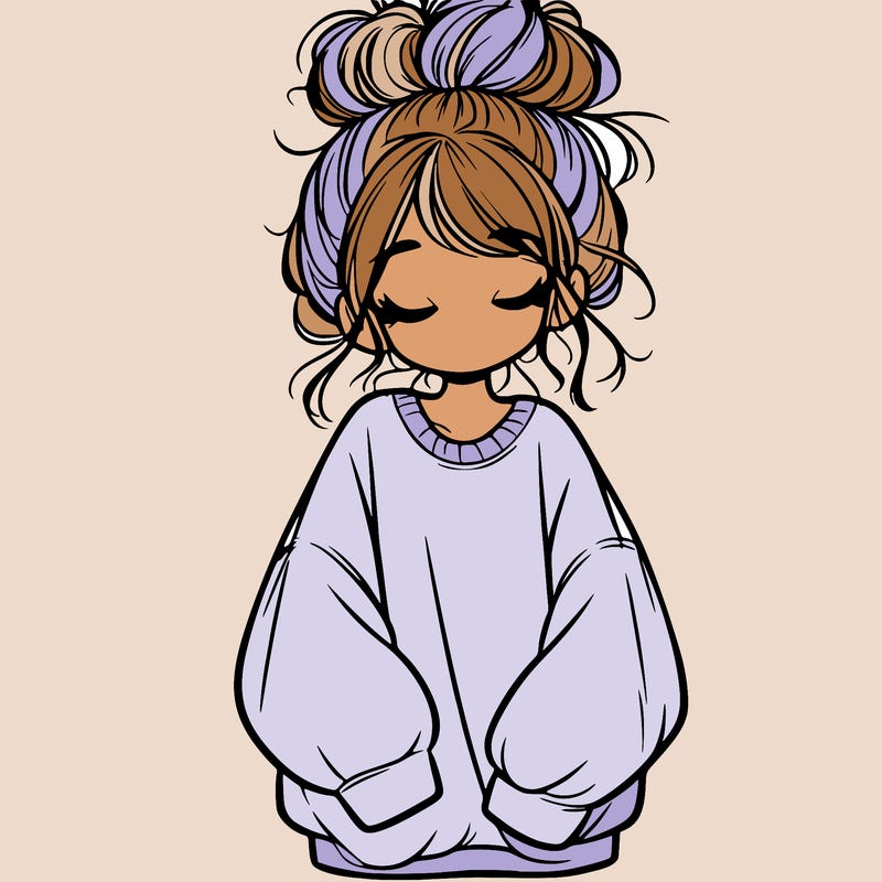 girl with baggy sweatshirt and messy bun