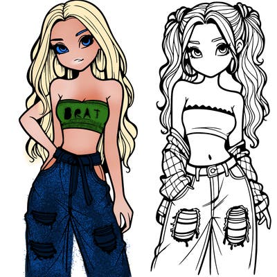 2 girls in crop tops and baggy jeans ripped