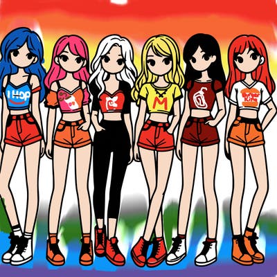 a group of girls wearing crop tops and shorts