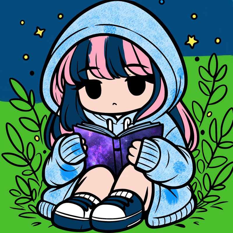 girl in oversized hoodie reading a book