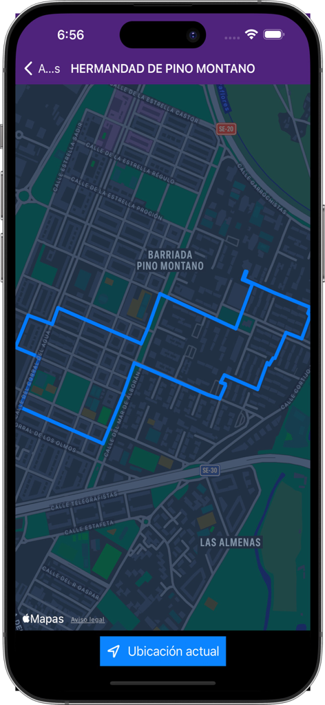 Carte montrant le parcours de procession de la Hermandad de Pino Montano à Séville