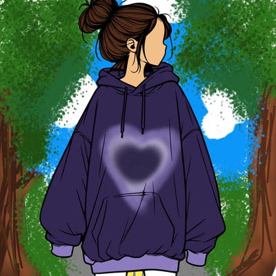 realistic girl with a oversized sweatshirt on and a bun