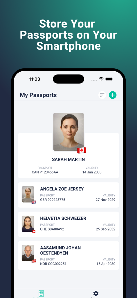 Passport app dashboard displaying a list of digital travel documents on a mobile device