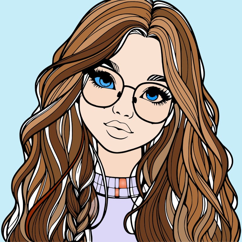 girl with long hair and freckles and glasses realistic
