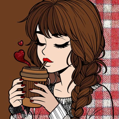 realistic girl drinking coffee