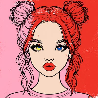 realistic girl with two buns in hair and lips