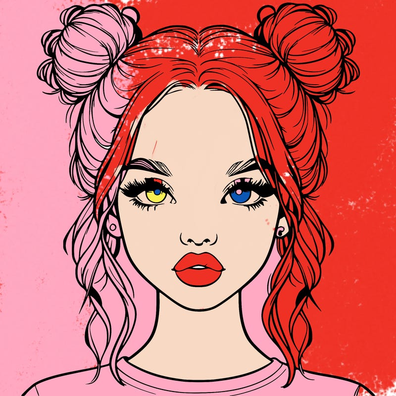 realistic girl with two buns in hair and lips