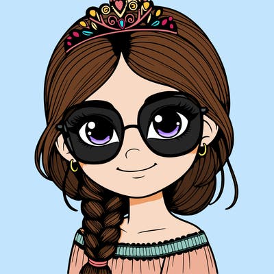 a girl with one braid and glasses who is a princess realistic