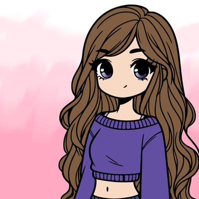 girl with long hair and a crop top with a sweater