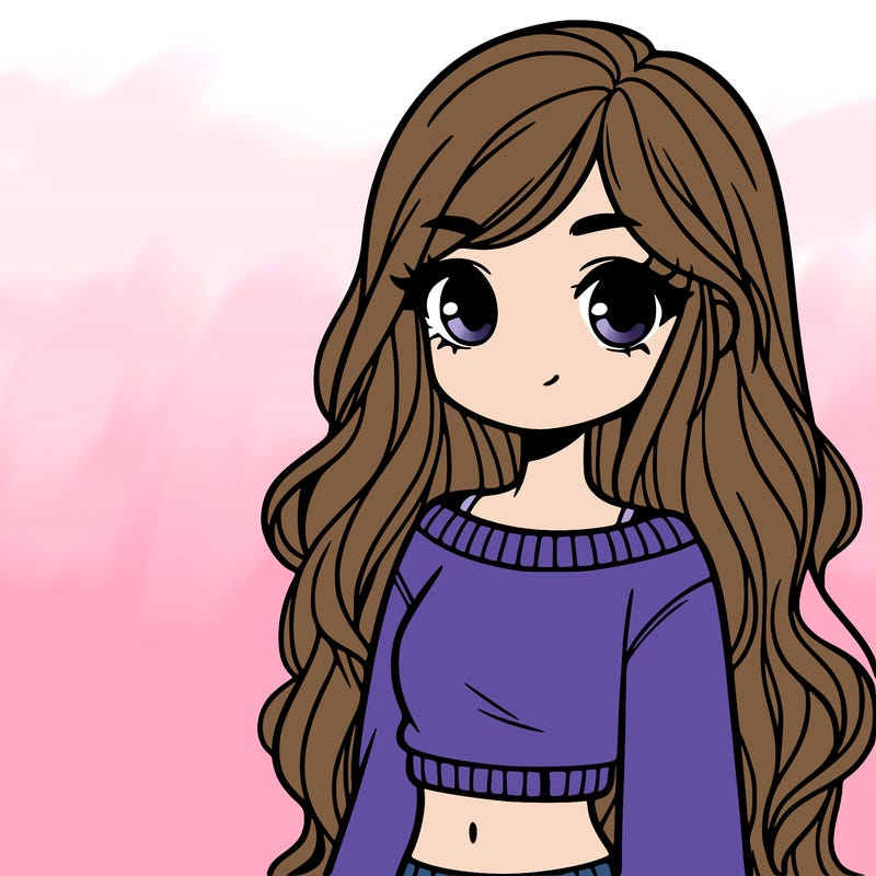 girl with long hair and a crop top with a sweater