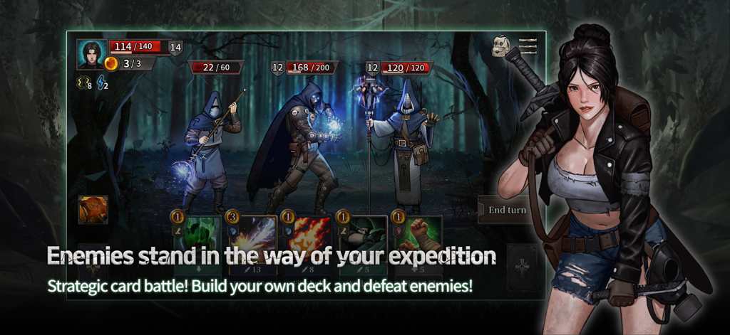 A strategic deckbuilding card battle in Shambles Sons of Apocalypse featuring enemy encounters and tactical gameplay