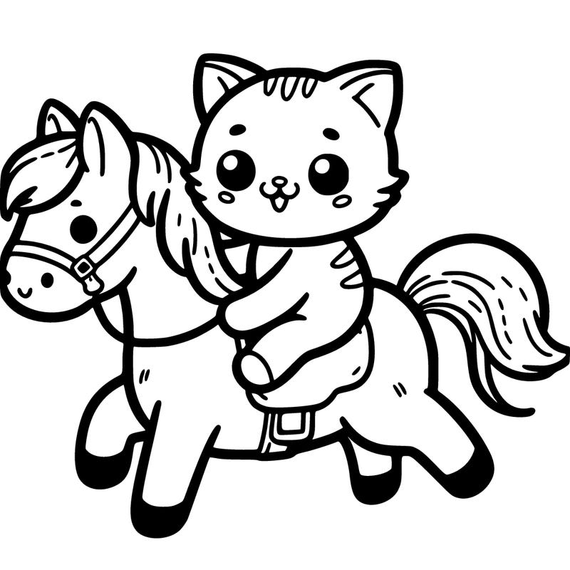 cute cat ride a horse