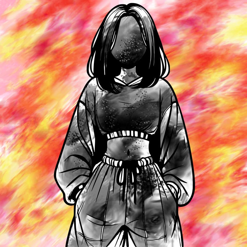 realistic girl faceless with baggy pants and a crop top