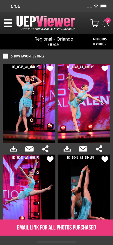 UEPViewer - Interface of the UEPViewer app showing a gallery of professional action shots from a dance competition