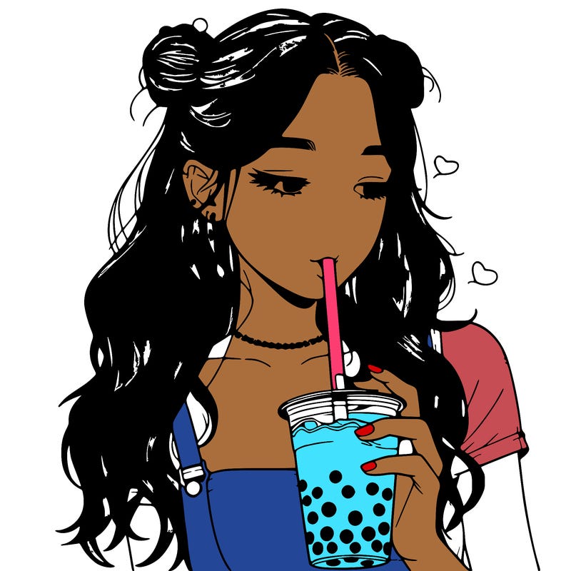 aesthetic realistic girl with boba