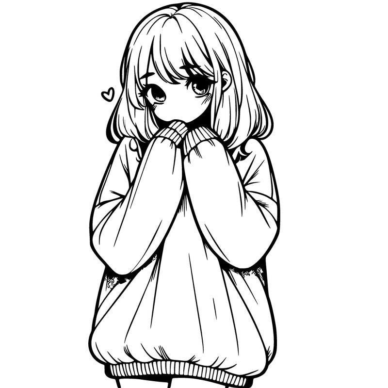 shy realistic girl wearing a baggy sweater