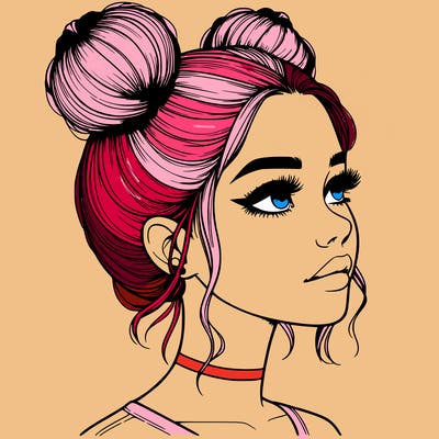 realistic girl with buns on the top of her head