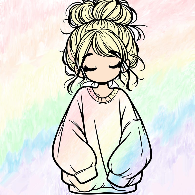 girl with baggy sweatshirt and messy bun