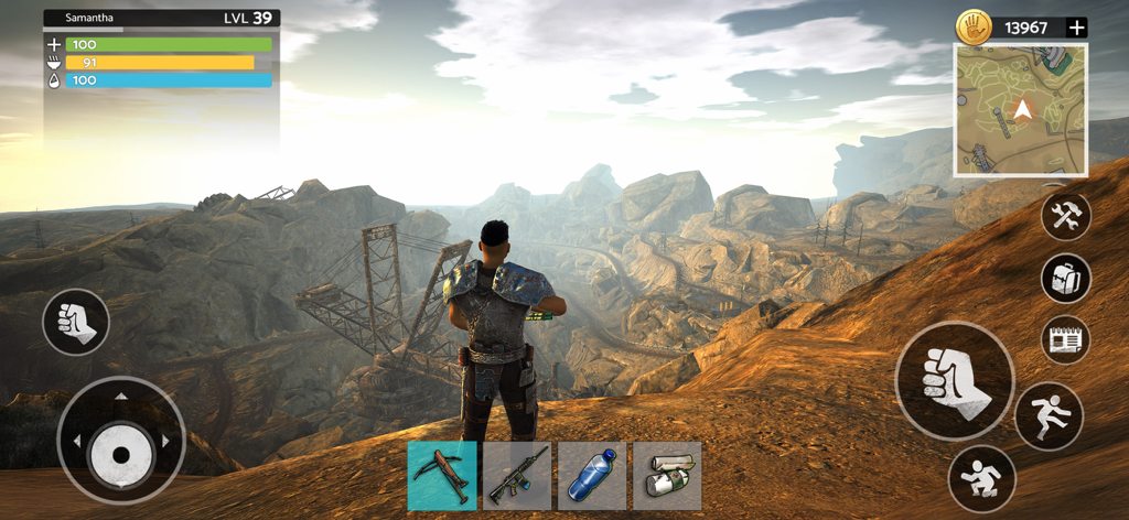 Tomorrow: MMO Nuclear Quest - Third-person view of a character overlooking a vast post-apocalyptic desert landscape in Tomorrow MMO Nuclear Quest.