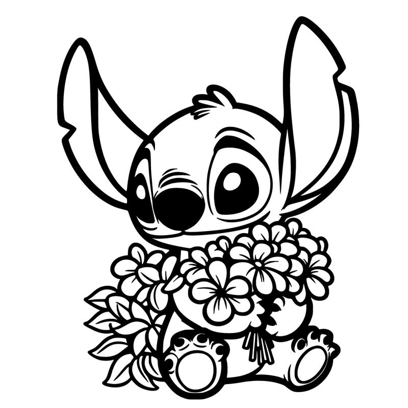 stitch holding a boquce of flowers