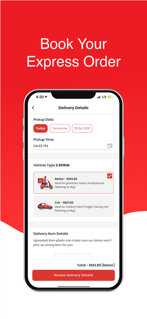 halo delivery - Halo Delivery app screen for selecting delivery date and vehicle type