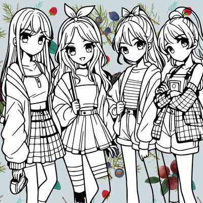 teen manga girls group of 4