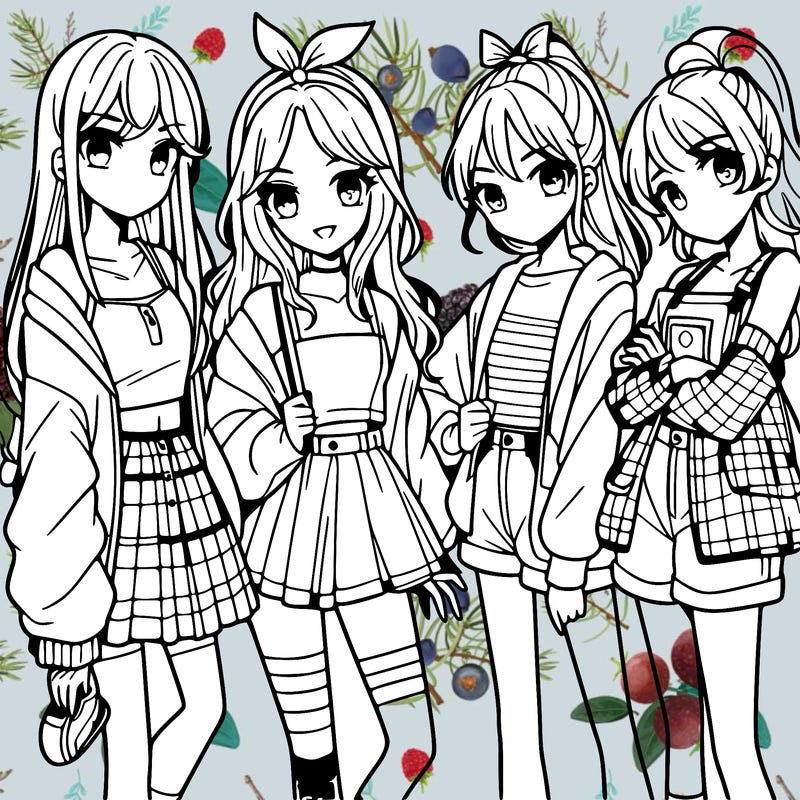 teen manga girls group of 4