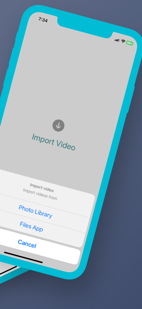 写真ライブラリまたはファイルアプリからコンテンツをインポートするオプションを表示するぼかし動画背景アプリのインターフェース