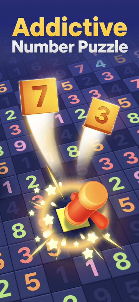 Number Tiles - Match Numbers - Number Tiles Match Numbers logic puzzle game showing a hammer booster smashing a tile