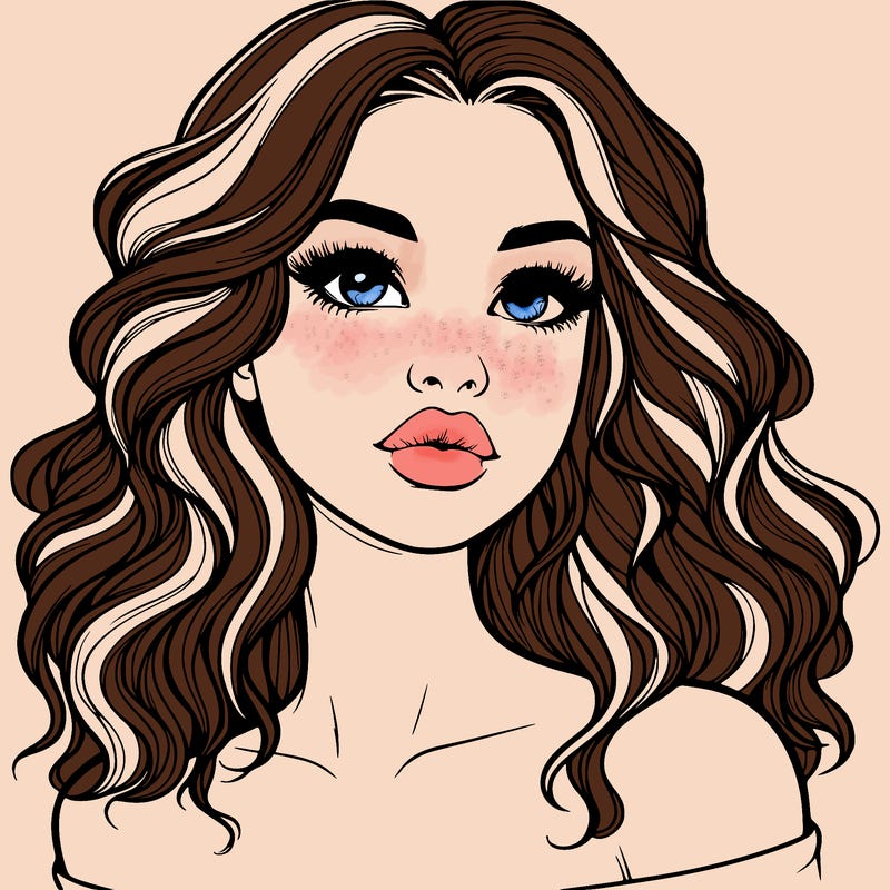realistic girl with wavy hair and lips