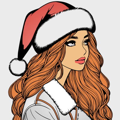 realistic girl in santa hat