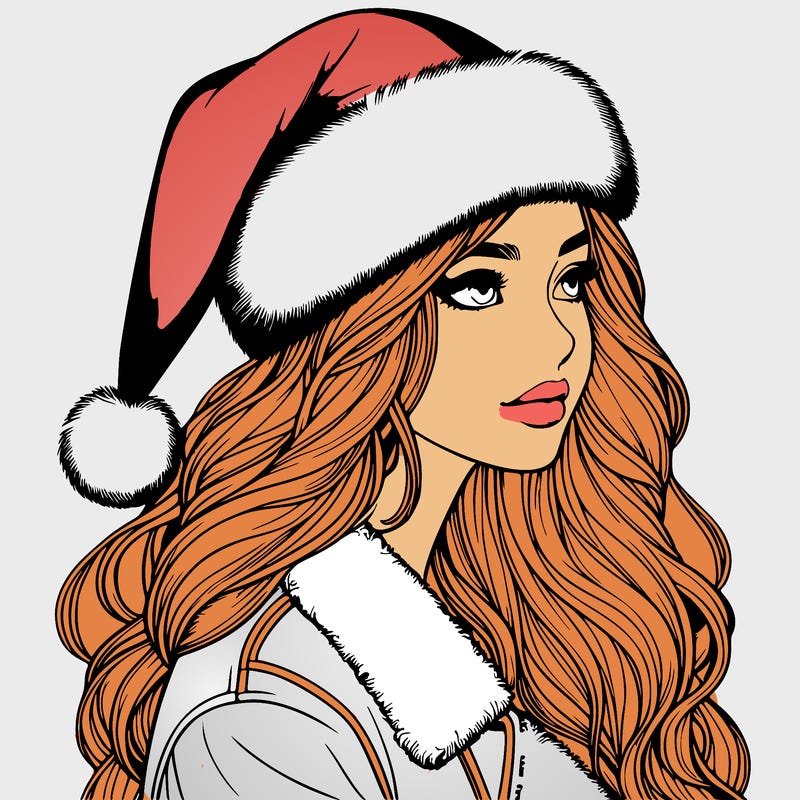 realistic girl in santa hat