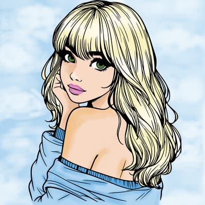 realistic girl with bangs looking over her shoulder