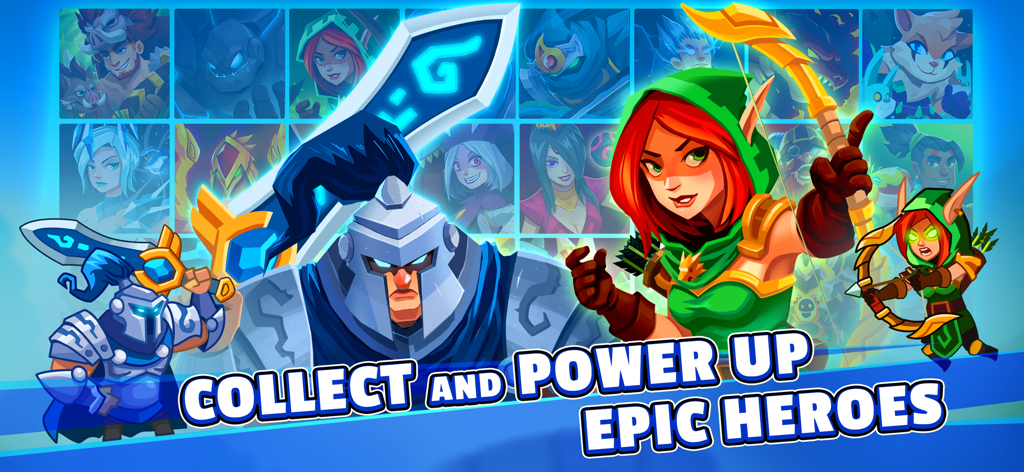 Realm Defense: Hero Legends TD - Epic fantasy heroes grid with a knight and archer in Realm Defense