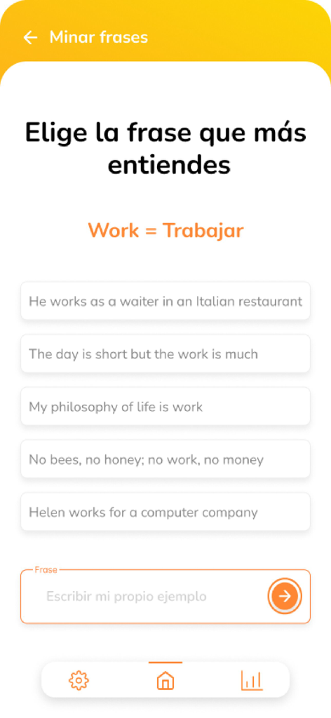 RAIO App - Language learning screen for mining sentences in the RAIO app