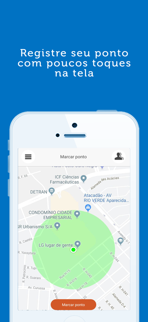 Interface do aplicativo Gen.te Mobile mostrando mapa e geolocalização para registro de frequência de funcionários