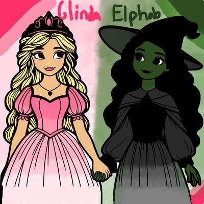 a princess and a witch holding hands realistic