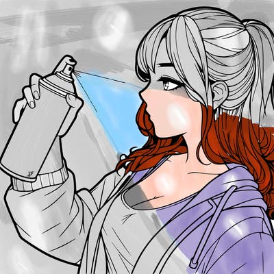 a realistic girl spray, painting