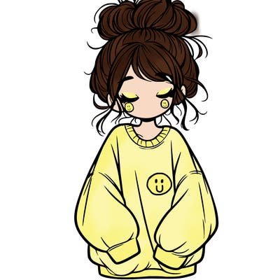 girl with baggy sweatshirt and messy bun