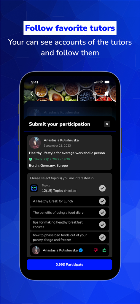 MyVoiceCounts - Un smartphone que muestra la pantalla de la aplicación MyVoiceCounts para enviar la participación en un evento de iniciativa cívica.